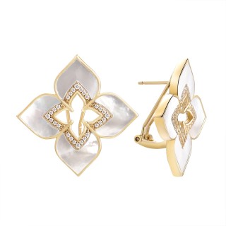 Серьги с жемчугом и фианитами Lace «Лимонный цветок» Fresh Jewelry (арт.CZ-E04311-X-L-PN-X-W)