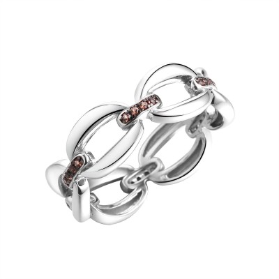 Кольцо серебряное с фианитами «Brown Chain» Fresh Jewelry (арт.CZ-R02919-X-WB-X-X-BR)