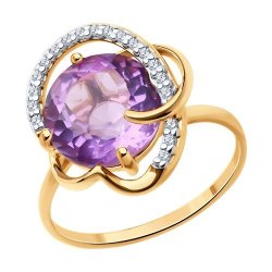 Кольцо из золочёного серебра с аметистом и фианитами (Арт.93-310-01931-1)