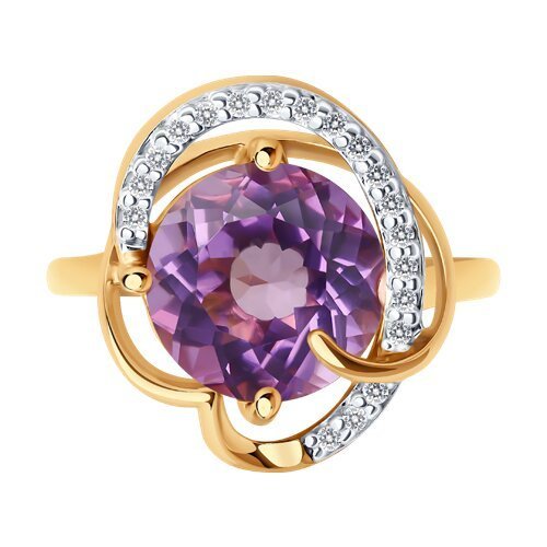 Кольцо из золочёного серебра с аметистом и фианитами (Арт.93-310-01931-1)