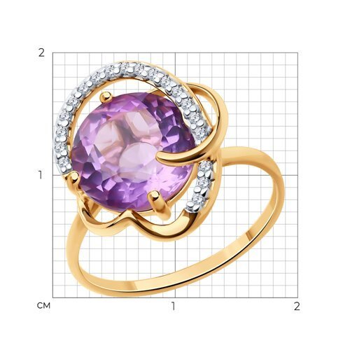 Кольцо из золочёного серебра с аметистом и фианитами (Арт.93-310-01931-1)