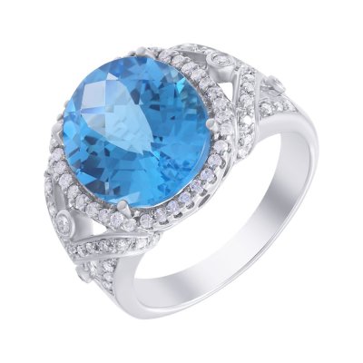 Кольцо из белого золота с бриллиантом и топазом (Арт.aasr1981_ko_bt_wg)