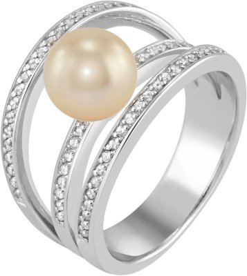 Кольцо из серебра с жемчугом и куб. цирконием (Арт.ahr-2-8-5-s)