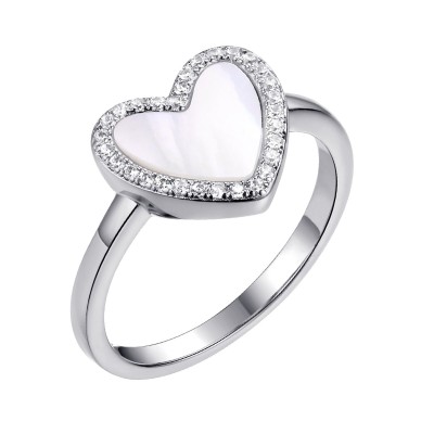 Кольцо серебряное с жемчугом и фианитами «Heart Shine» Fresh Jewelry (арт.PI-R03087-X-W-PN-X-W)