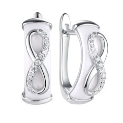 Серьги из серебра с керамикой и фианитом (Арт.tc-e00135-w-w-x-x-w)