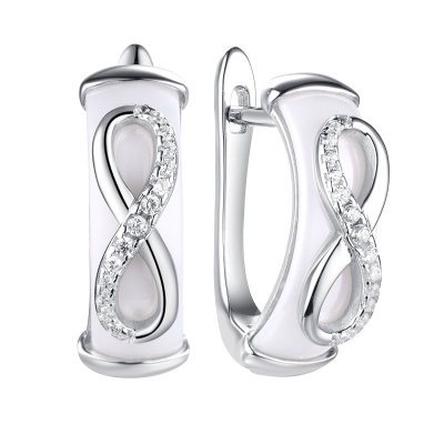 Серьги из серебра с керамикой и фианитом (Арт.tc-e00135-w-w-x-x-w)