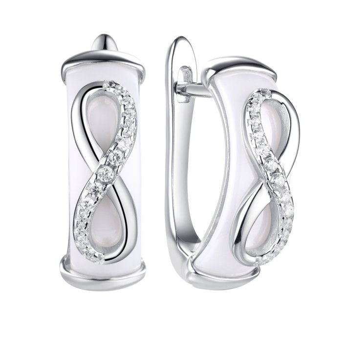 Серьги из серебра с керамикой и фианитом (Арт.tc-e00135-w-w-x-x-w)
