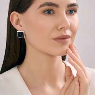 Серьги из серебра с кристальной стальной тканью «Черный Квадро-глянец» SOKOLOV (арт.94-120-02387-1)