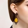 Серьги из золочёного серебра с фианитами и янтарём (Арт.83020119)