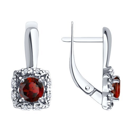 Серьги из серебра с гранатами и фианитами (Арт.94-320-00180-2)