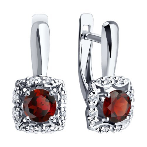 Серьги из серебра с гранатами и фианитами (Арт.94-320-00180-2)