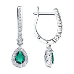 Серьги из белого золота с бриллиантами и изумрудами (Арт.3020528-3)