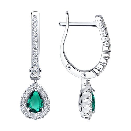 Серьги из белого золота с бриллиантами и изумрудами (Арт.3020528-3)