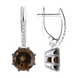 Серьги из серебра с раухтопазами и фианитами (Арт.94-321-02040-3)