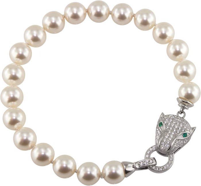Браслет из серебра с жемчугом и куб. цирконием (Арт.120b-fp-1)