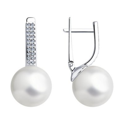 Серьги из серебра с жемчугом и фианитами (Арт.94-120-01173-1)