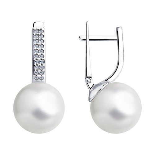 Серьги из серебра с жемчугом и фианитами (Арт.94-120-01173-1)