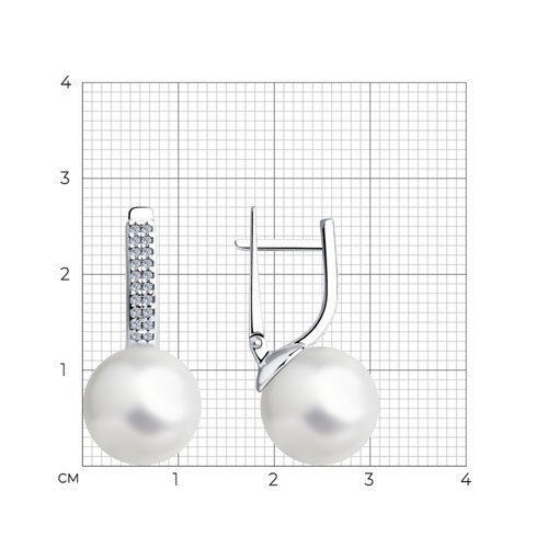 Серьги из серебра с жемчугом и фианитами (Арт.94-120-01173-1)