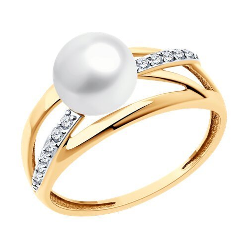 Кольцо золотое с жемчугом и фианитами «Морская нега» Соколов (арт.51-310-02277-2)