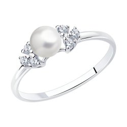 Кольцо из серебра с жемчугом и фианитами (Арт.94012910)