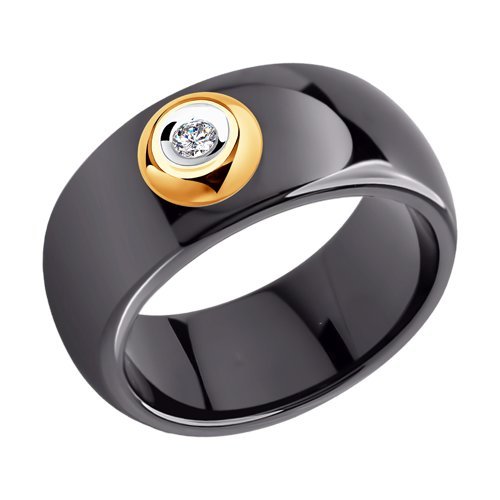 Кольцо из чёрной керамики с золотом и бриллиантом (Арт.6015010)