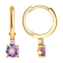 Серьги золотые пробы 585 с аметистом (Арт.729177)