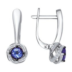 Серьги из белого золота с бриллиантами и танзанитами (Арт.6024074)