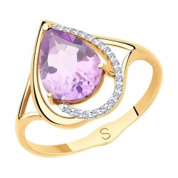 Кольцо золотое пробы 585 с аметистом (Арт.715579)