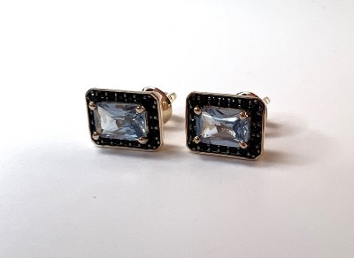 Серьги золотые с фианитом и шпинелью «Ночной Ар-деко» Estet (арт.01С2114887ЧР-1)