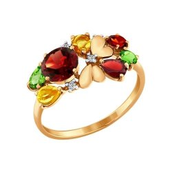 Кольцо золотое пробы 585 с миксом камней (Арт.712392)