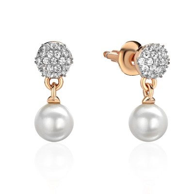 Серьги золото с жемчугом и фианитами «Classic Charme» Estet (арт.01С3114289Р-1)