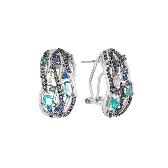 Серьги из серебра с кварцем и куб. цирконием (Арт.as-e01149-x-w-btg-x-bl)