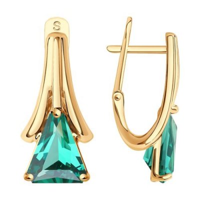 Серьги золотые с кварцем «Изумрудный Ветер» Соколов (арт.725583)