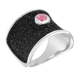 Кольцо с корундом «Universe Black Shine» серебро 925 Fresh Jewelry (арт.Gl-R00139-X-W-Pin-X-B)