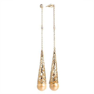 Серьги серебряные с жемчугом и фианитами «Golden Pearl Grace» Fresh Jewelry (арт.01949)