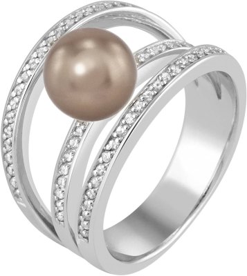 Кольцо из серебра с жемчугом и куб. цирконием (Арт.ahr-2-8-9-s)