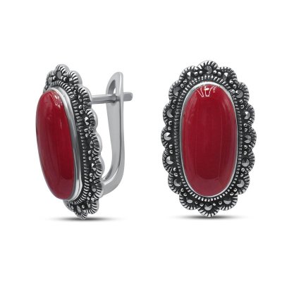 Серьги серебряные с агатом и марказитом «Крылья» MyJewels (арт.220710-39d_agat_markazit)