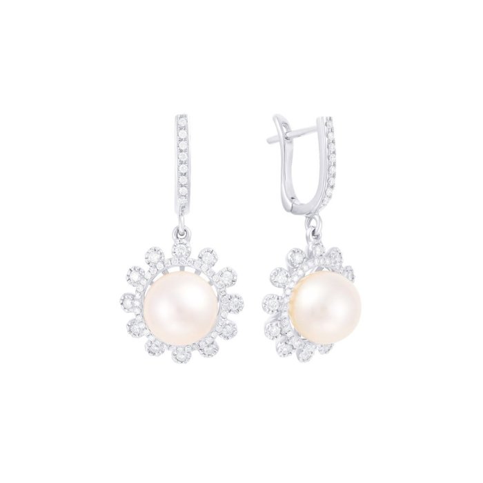 Серьги из белого золота с бриллиантом и жемчугом (Арт.e01480pl4wk_wp_wg)