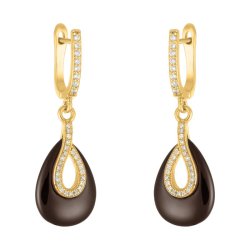 Серьги из серебра с керамикой и фианитом (Арт.tc-e00144-br-l-x-x-w)
