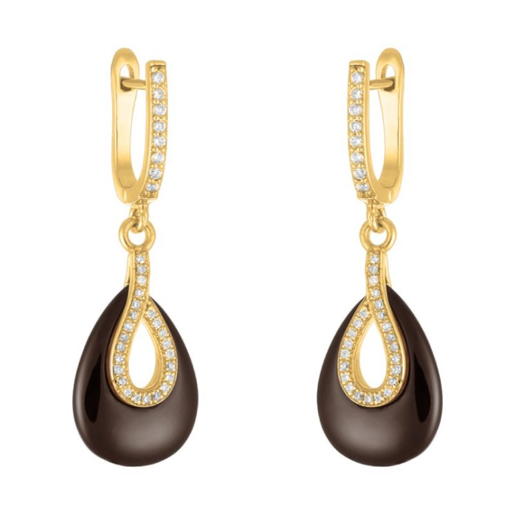 Серьги из серебра с керамикой и фианитом (Арт.tc-e00144-br-l-x-x-w)