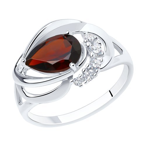 Кольцо из серебра с гранатом и фианитами (Арт.92011916)