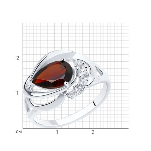 Кольцо из серебра с гранатом и фианитами (Арт.92011916)