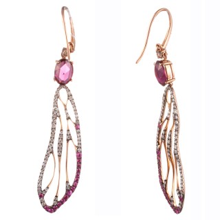 Серьги золото с бриллиантами, родолитом и сапфирами «Розовое крыло» MyJewels (арт.MKER0324_DN_PS_RH_PINK)