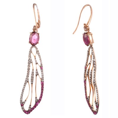 Серьги из золота с бриллиантом и родолитом (Арт.mker0324_dn_ps_rh_pink)