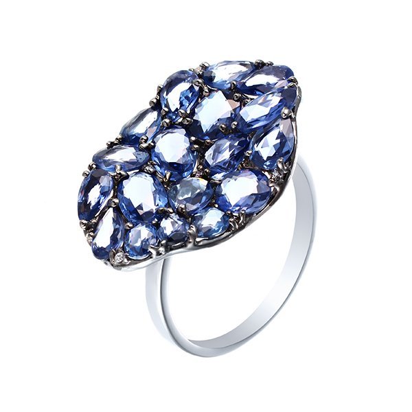 Кольцо из белого золота с сапфирами и бриллиантами «Сияние неба» (арт. R0001976A10_KO_SA_WG)
