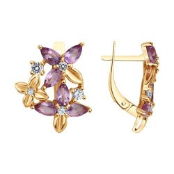 Серьги из золочёного серебра с аметистами и фианитами (Арт.93-320-02061-2)