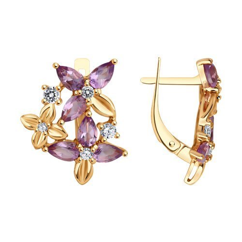 Серьги из золочёного серебра с аметистами и фианитами (Арт.93-320-02061-2)