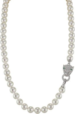 Ожерелье из серебра с жемчугом и куб. цирконием (Арт.120l-fp-1)