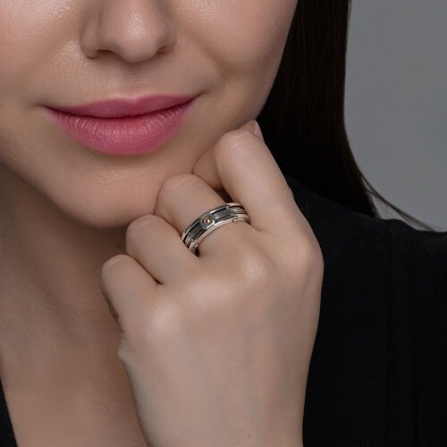 Кольцо из чернёного серебра с золотистой вставкой «Индастриал Лайн» SOKOLOV (арт.0218)