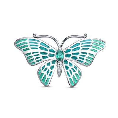 Kabarovsky | Серебряная брошь «Бирюзовая бабочка» (арт. 5-015-32001, серебро 925)
